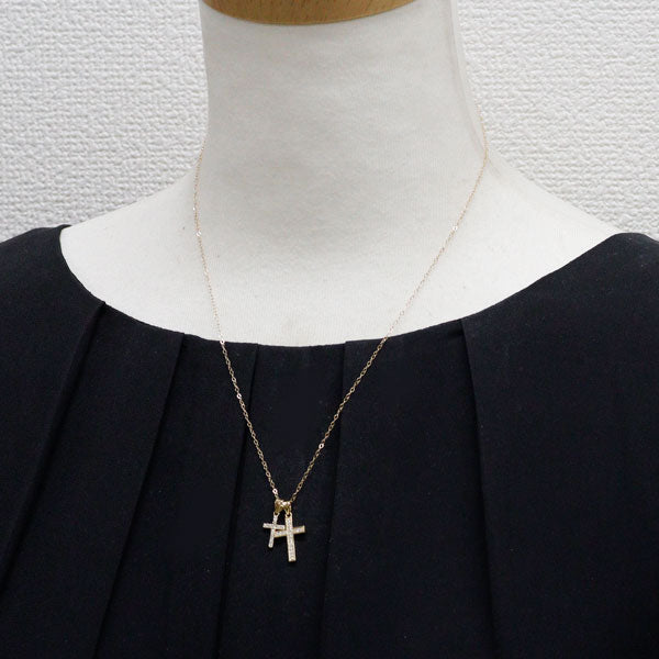 K18YG ダイヤモンド ペンダントネックレス 0.22ct クロス 2WAY