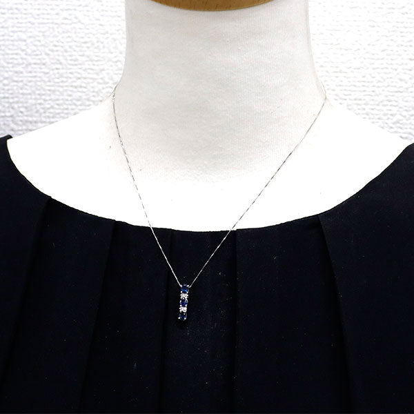 K18WG サファイア ダイヤモンド ペンダントネックレス 1.02ct D0.04ct