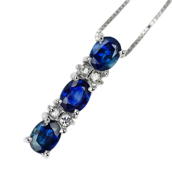 K18WG サファイア ダイヤモンド ペンダントネックレス 1.02ct D0.04ct