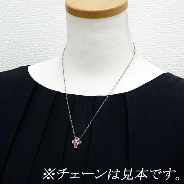 レ・エッセンシャル K18PG ピンク サファイア ダイヤモンド ペンダントトップ  ミステリーセッティング クロス