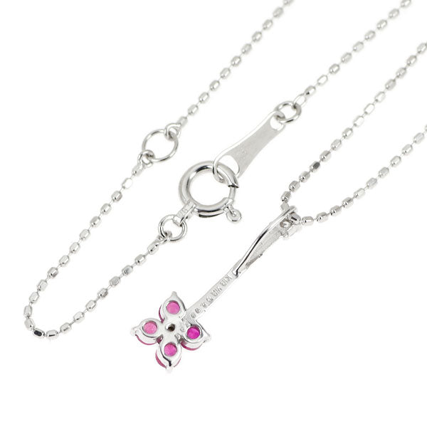 K18WG ルビー ダイヤモンド ペンダントネックレス 0.36ct D0.03ct フラワー