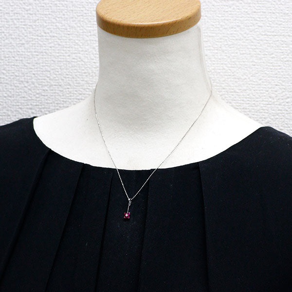 K18WG ルビー ダイヤモンド ペンダントネックレス 0.36ct D0.03ct フラワー