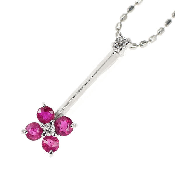 K18WG ルビー ダイヤモンド ペンダントネックレス 0.36ct D0.03ct フラワー