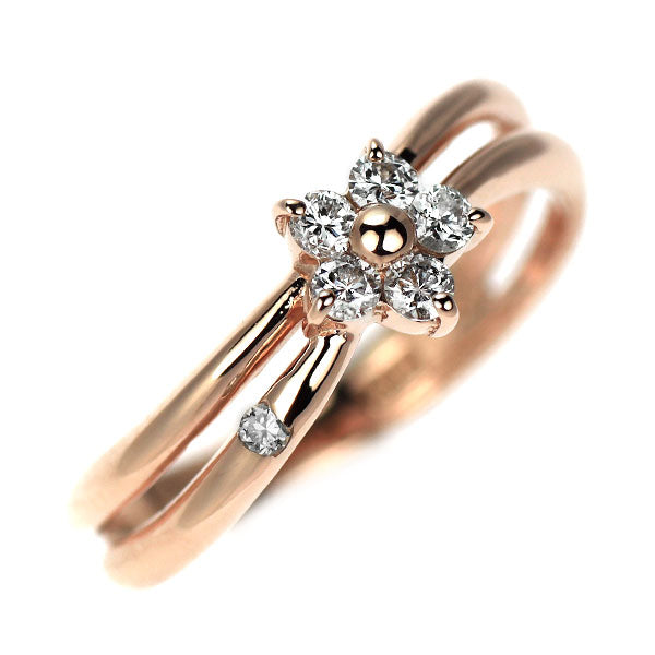 K10PG ダイヤモンド リング 0.12ct ピンキー フラワー