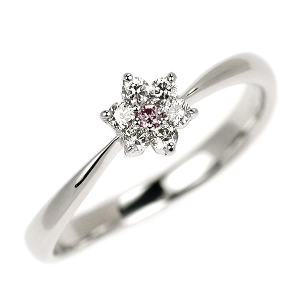 Pt950 天然ピンク ダイヤモンド リング 0.01ct D0.09ct フラワー