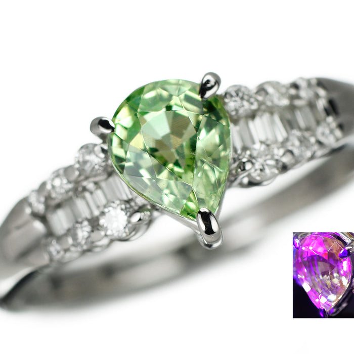 Pt900 グロッシュラーライト/UVミントガーネット ダイヤモンド リング 1.13ct D0.30ct