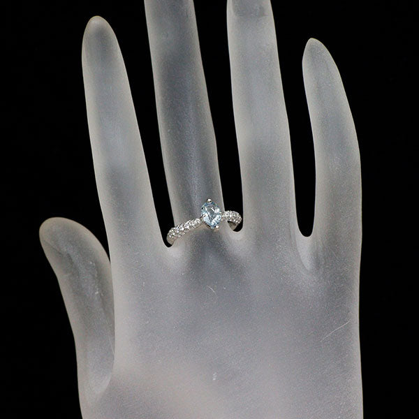 Pt900 ペアシェイプカット アクアマリン ダイヤモンド リング 0.63ct