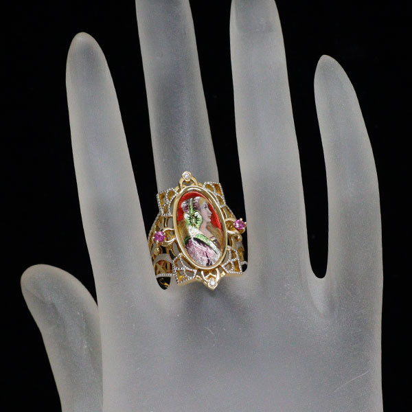 梶光夫 エマイユ/ K18YG/WG ピンク サファイア ダイヤモンド リング D0.02ct