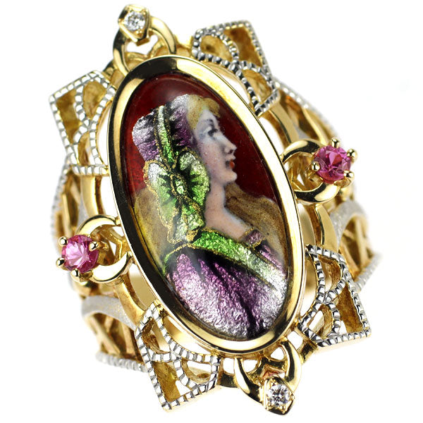 梶光夫 エマイユ/ K18YG/WG ピンク サファイア ダイヤモンド リング D0