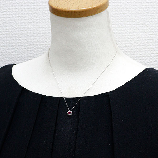 Pt900/ Pt850 ピンクスピネル ペンダントネックレス 0.20ct D0.06ct フラワー