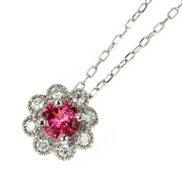 Pt900/ Pt850 ピンクスピネル ペンダントネックレス 0.20ct D0.06ct フラワー