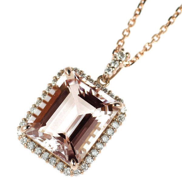 K18PG モルガナイト ダイヤモンド ペンダントネックレス 5.64ct D0.32ct