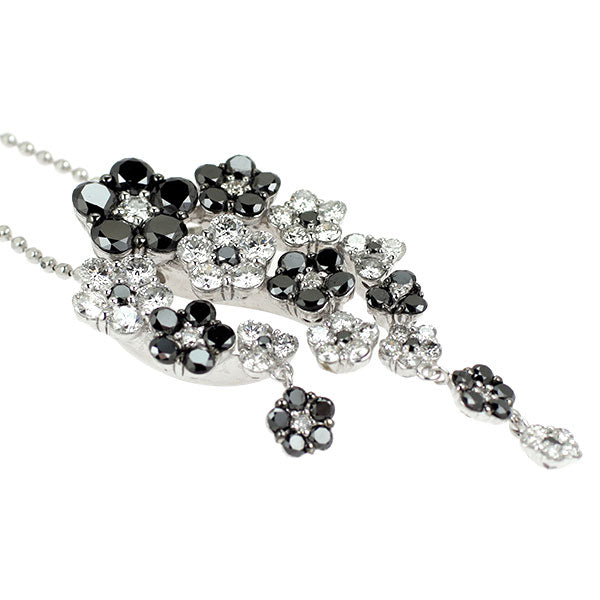 K18WG ブラック/カラーレス ダイヤモンド ペンダントネックレス 2.71ct フラワー