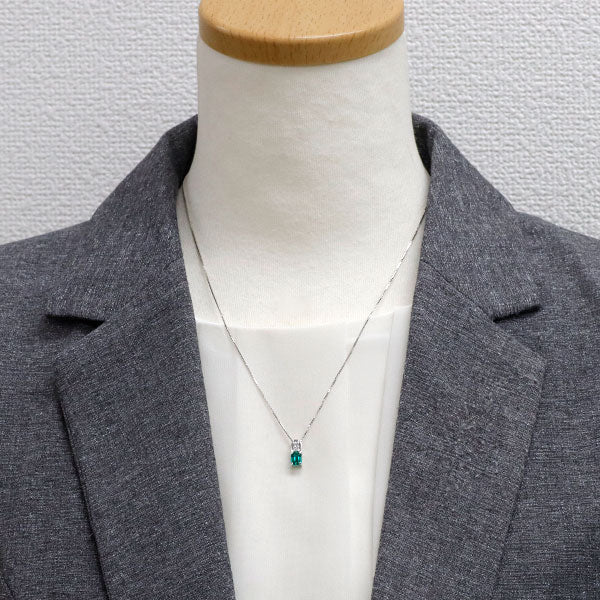 京セラ/ムーンジュエリー K18WG 再結晶エメラルド ダイヤモンド ペンダントネックレス 0.47ct D0.03ct