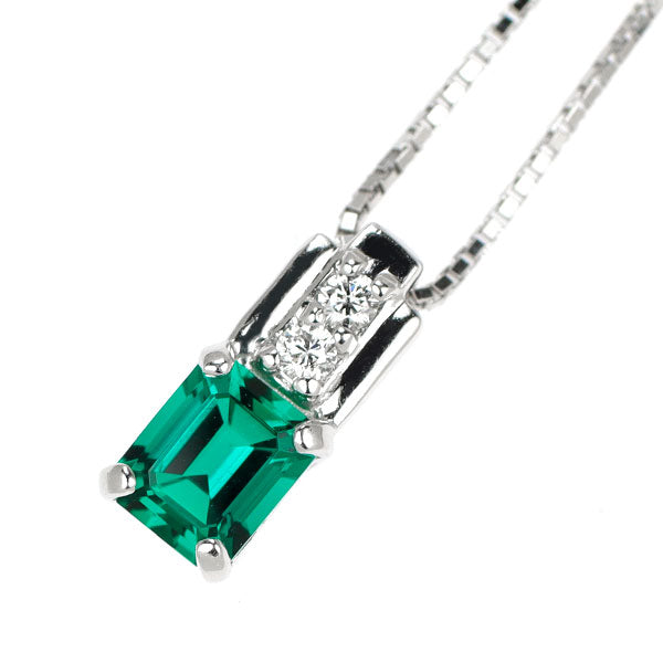 京セラ/ムーンジュエリー K18WG 再結晶エメラルド ダイヤモンド ペンダントネックレス 0.47ct D0.03ct