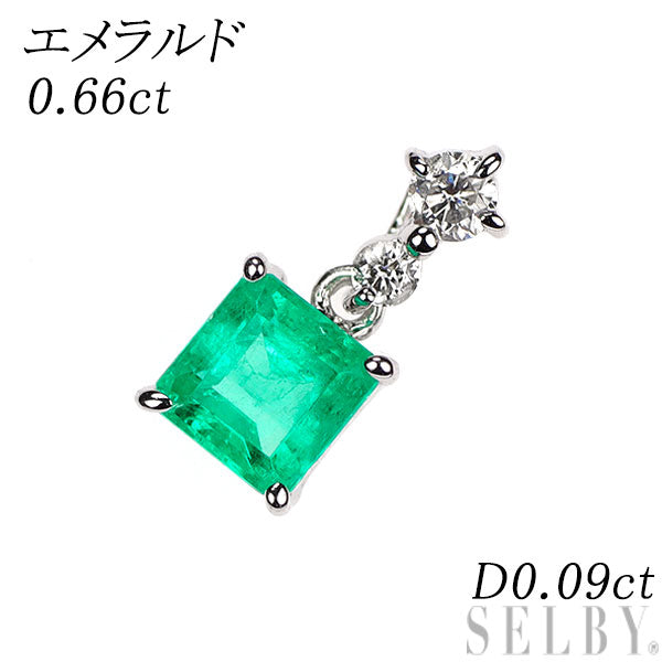 K18WG エメラルド ダイヤモンド ペンダントトップ 0.66ct D0.09ct