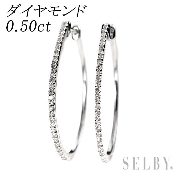 K14WG ダイヤモンド フープ ピアス 0.50ct