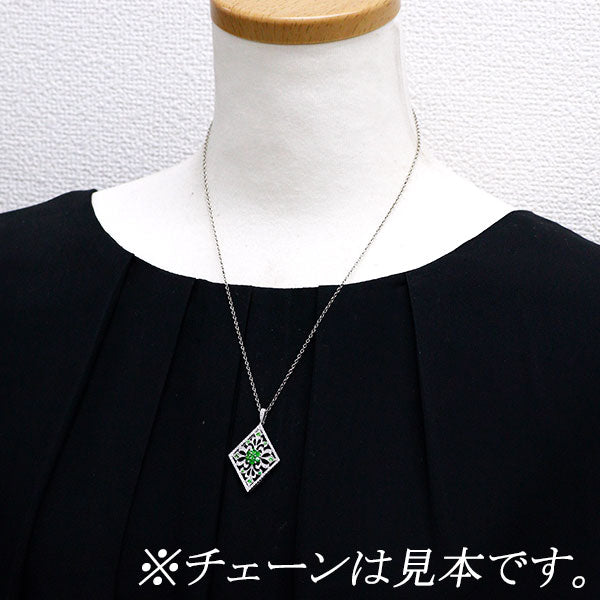 K18WG デマントイドガーネット ダイヤモンド ペンダントトップ 0.67ct D0.46ct アンティークレース フラワー