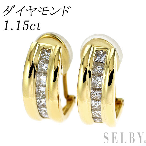 K18YG プリンセスカット ダイヤモンド ピアス兼イヤリング 1.15ct