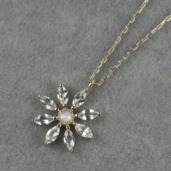 オデュース4℃ K10PG オパール ホワイトトパーズ ペンダントネックレス フラワー