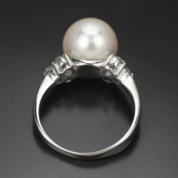 Pt900 アコヤ真珠 ダイヤモンド リング 径約9.3mm D0.26ct