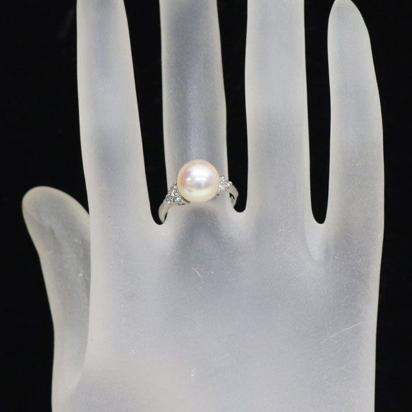 Pt900 アコヤ真珠 ダイヤモンド リング 径約9.3mm D0.26ct
