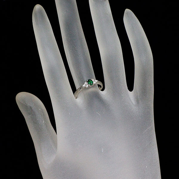 Pt900 グリーン ガーネット ダイヤモンド リング D0.12ct
