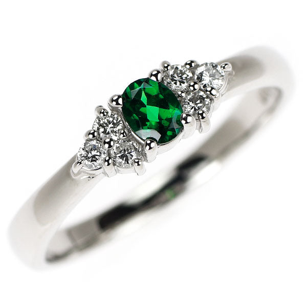 Pt900 グリーン ガーネット ダイヤモンド リング D0.12ct