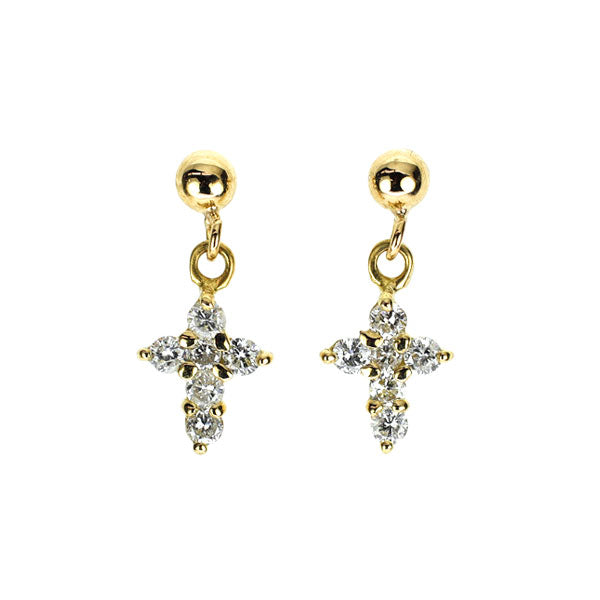 K18YG ダイヤモンド ピアス 0.16ct クロス
