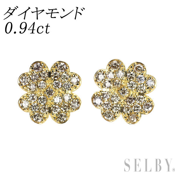 K18YG ダイヤモンド ピアス 0.94ct フラワー クローバー パヴェ