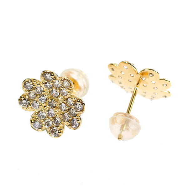 K18YG ダイヤモンド ピアス 0.94ct フラワー クローバー パヴェ