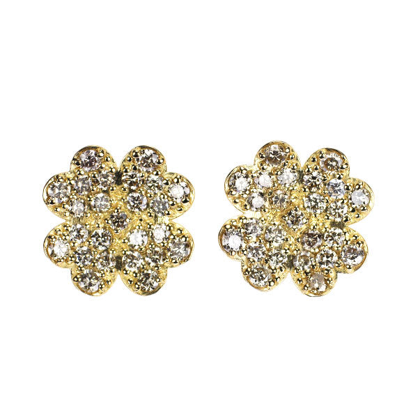 K18YG ダイヤモンド ピアス 0.94ct フラワー クローバー パヴェ