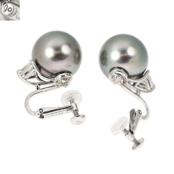 田崎真珠 Pt900 黒蝶真珠 ダイヤモンド イヤリング 径約12.6mm D0.30ct 《セルビー銀座店》【中古】