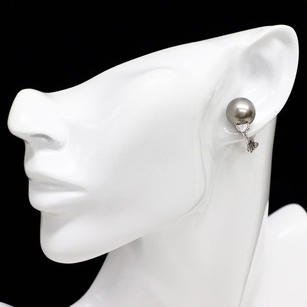 田崎真珠 Pt900 黒蝶真珠 ダイヤモンド イヤリング 径約12.6mm D0.30ct 《セルビー銀座店》【中古】