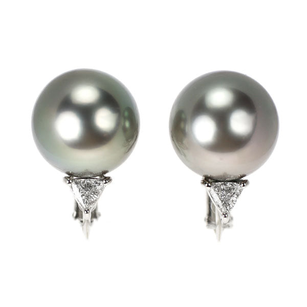 田崎真珠 Pt900 黒蝶真珠 ダイヤモンド イヤリング 径約12.6mm D0.30ct 《セルビー銀座店》【中古】