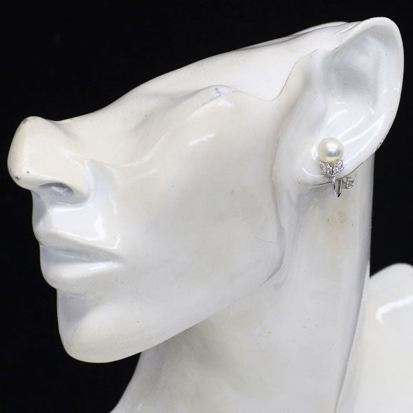 ミキモト K14WG アコヤ真珠 ダイヤモンド イヤリング 径約8.3mm D0.08ct