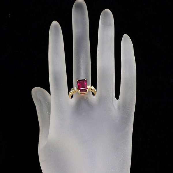 K18YG ルベライト ダイヤモンド リング 3.25ct D0.33ct