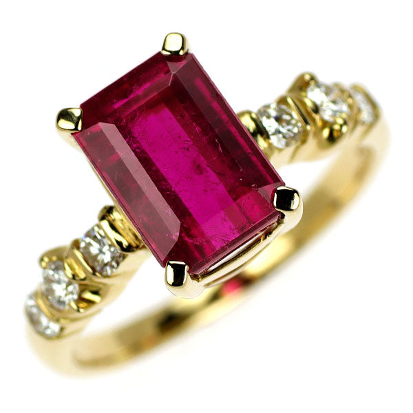 K18YG ルベライト ダイヤモンド リング 3.25ct D0.33ct