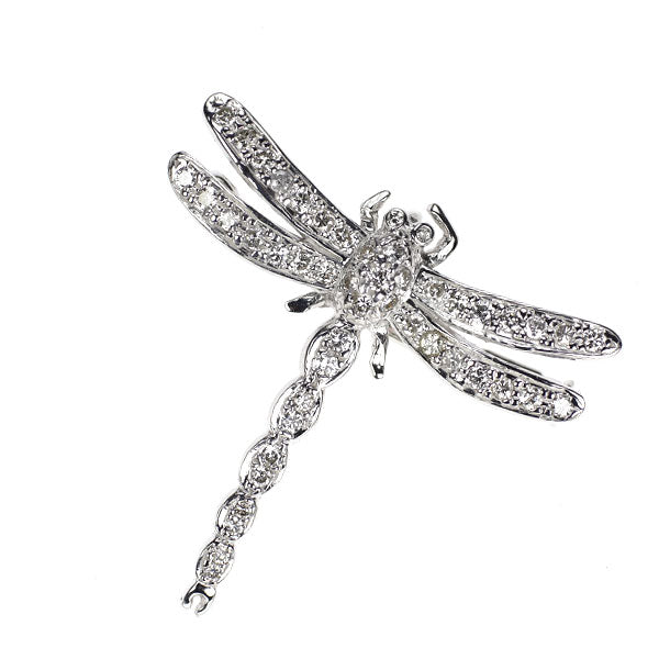 K18WG/ K14WG ダイヤモンド ブローチ 兼ペンダントトップ 0.50ct トンボ