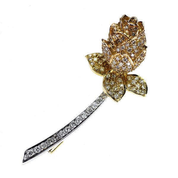 K18YG/WG/PG ダイヤモンド ブローチ兼ペンダントトップ 2.42ct フラワー 薔薇