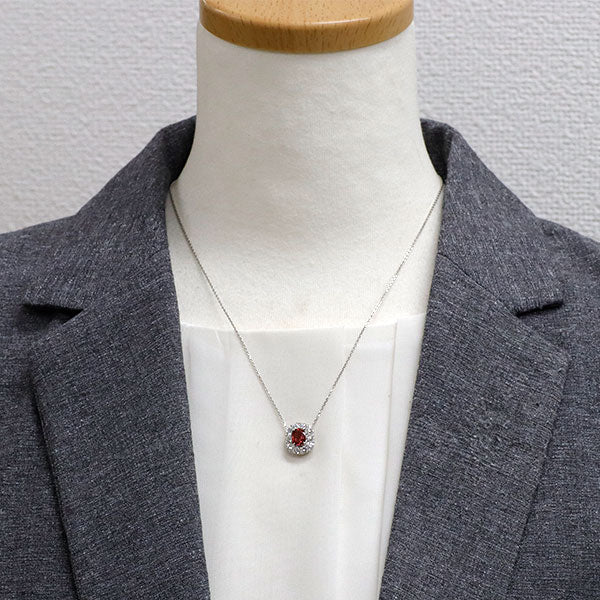 Pt900/ Pt850 ビルマ/ミャンマー産 非加熱レッドスピネル ダイヤモンド ペンダントネックレス 1.06ct D1.04ct