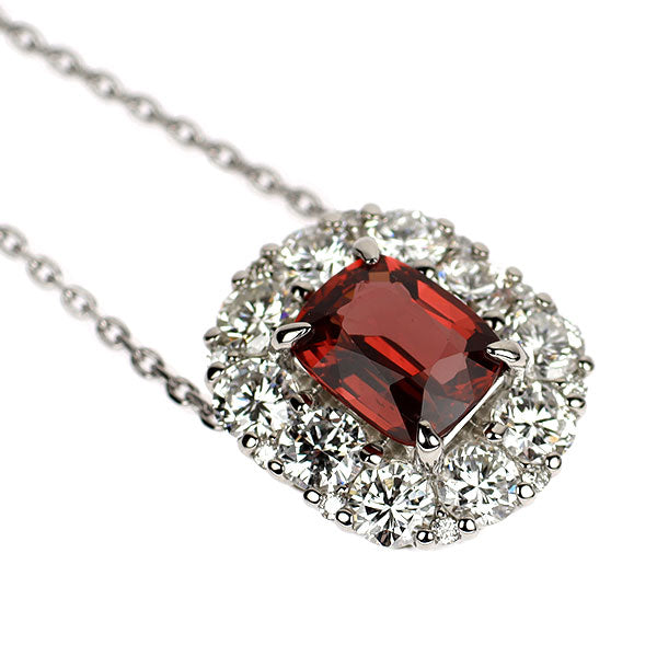 Pt900/ Pt850 ビルマ/ミャンマー産 非加熱レッドスピネル ダイヤモンド ペンダントネックレス 1.06ct D1.04ct