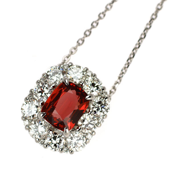 Pt900/ Pt850 ビルマ/ミャンマー産 非加熱レッドスピネル ダイヤモンド ペンダントネックレス 1.06ct D1.04ct