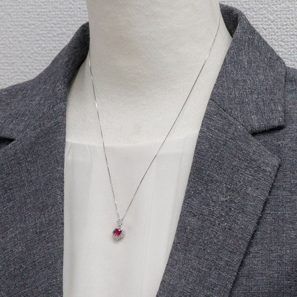 K18WG ハートシェイプ ルビー ダイヤモンド ペンダントネックレス 0.77ct D0.27ct