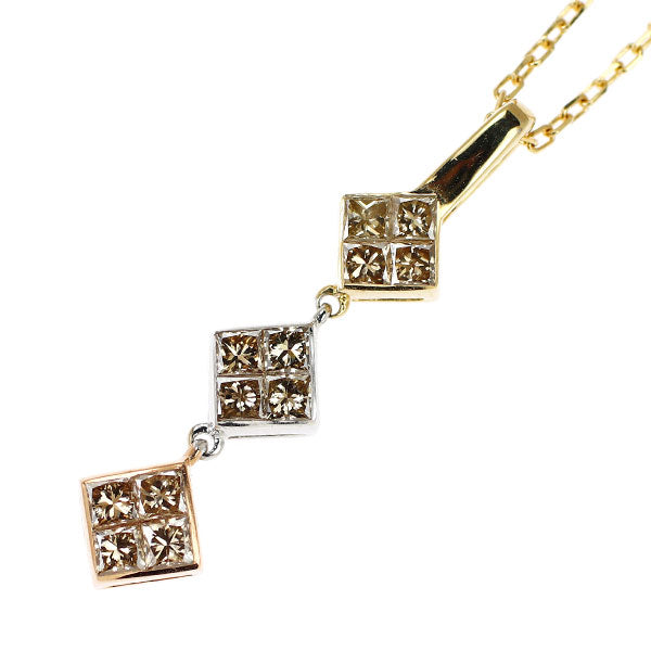 K18YG/WG/PG ダイヤモンド ペンダントネックレス 0.46ct  ミステリーセッティング