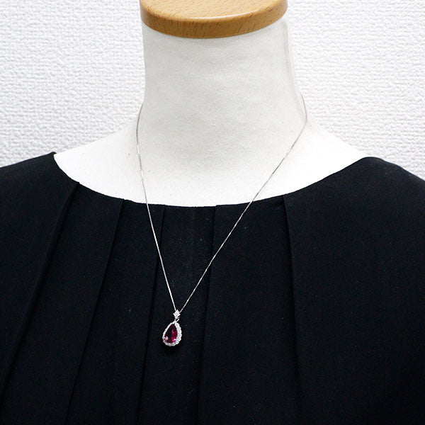 K18WG ルベライト ダイヤモンド ペンダントネックレス 1.78ct D0.65ct