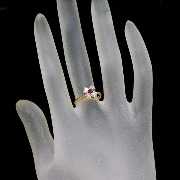K18YG ルビー ダイヤモンド リング 0.15ct D0.75ct  フラワー