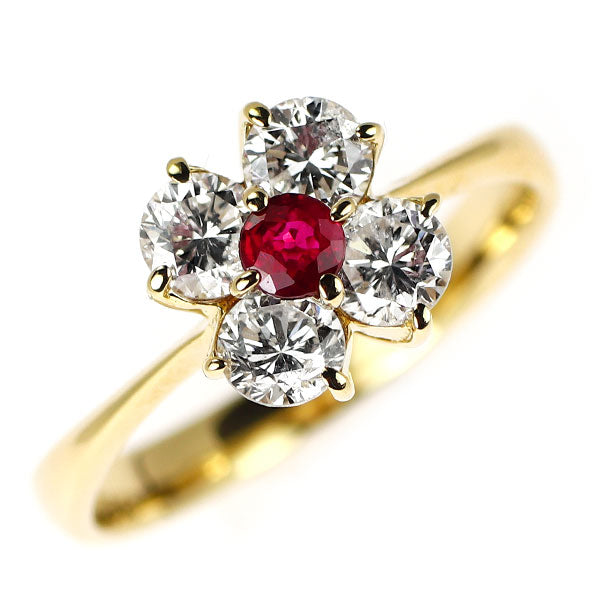 K18YG ルビー ダイヤモンド リング 0.15ct D0.75ct  フラワー