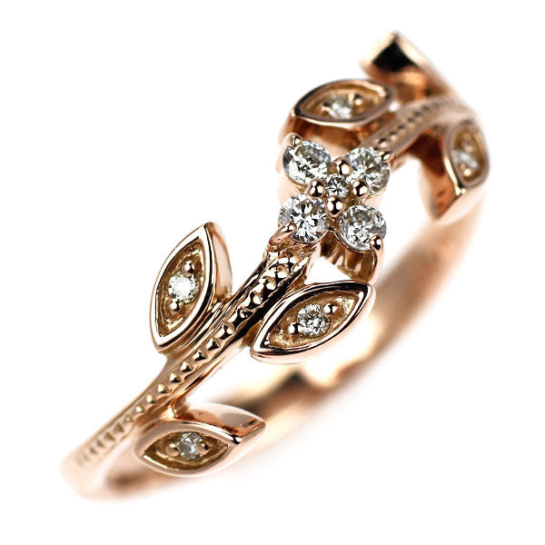 K18PG ダイヤモンド リング 0.13ct 植物