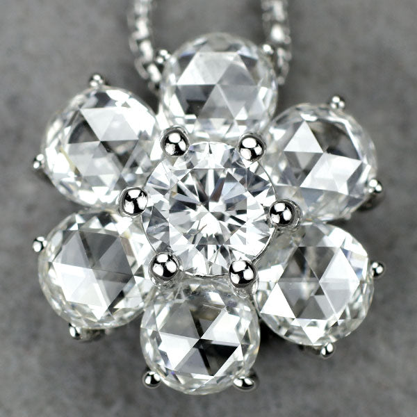 Pt900/ Pt850 ダイヤモンド ローズカットダイヤモンド ペンダントネックレス 0.401ct D1.40ct